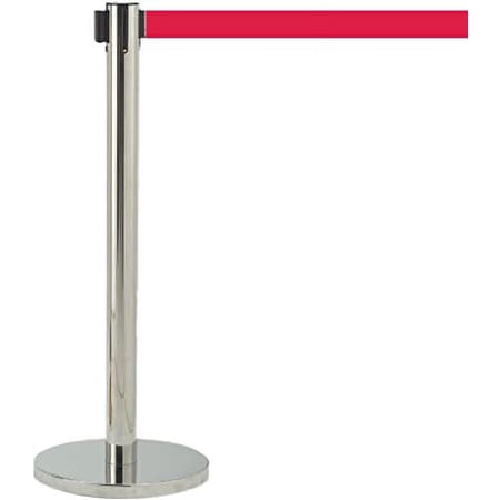 Aarco Products Set of 1 Stanchion Retractable Barrier with 7ft Red Belt with 40 inch Chrome Finish Stainless Steel Post