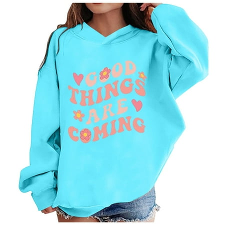kpoplk Girls Hoodies Cute Graphic Printed Long Sleeve Pullover Sweatshirts Preppy Clothes(Blue C)