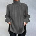 thumbnail image 4 of Gibobby SuéTer Para Mujeres De Moda Suéter de punto de color sólido con cuello a la moda para mujer con dobladillo dividido y mangas acampanadas(Gris,M), 4 of 5