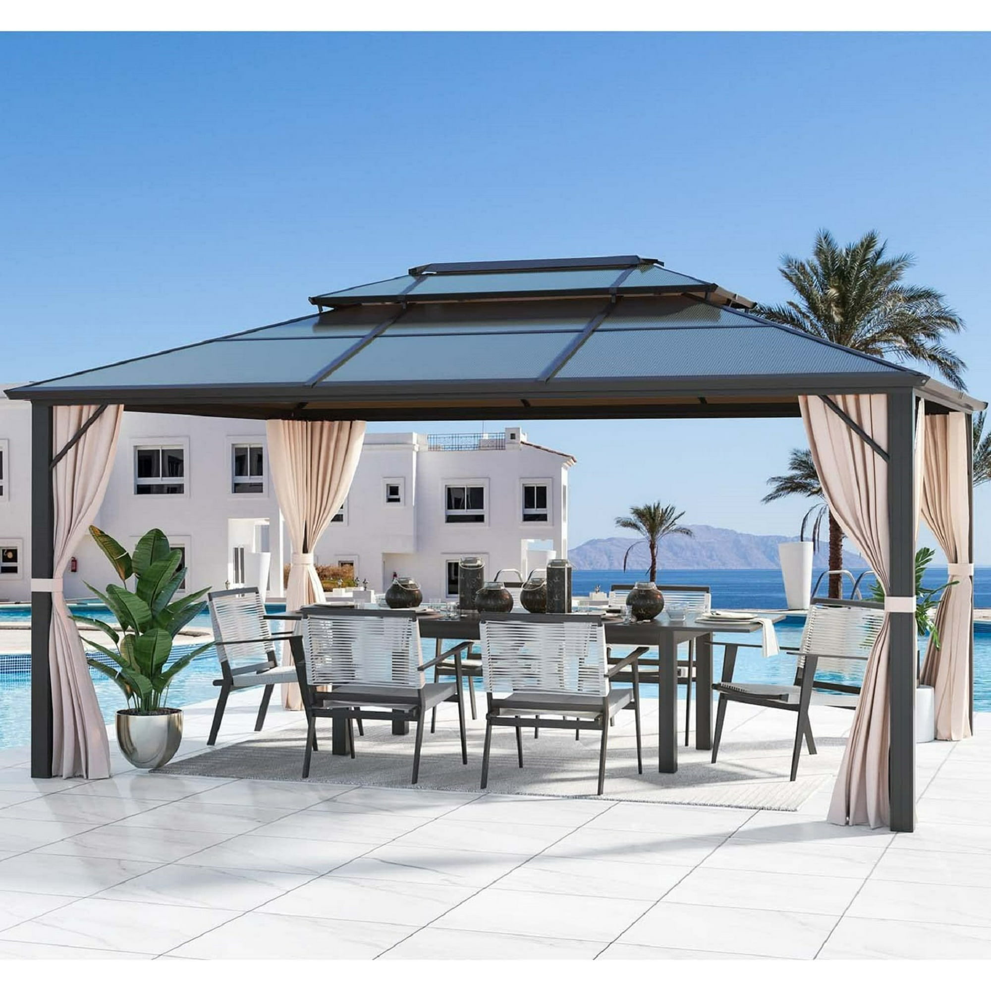Mellcom 10’x13′ Outdoor Hardtop Sun Roof Patio Gazebo with Aluminum Frame