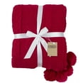 thumbnail image 4 of Luxe Faux Fur Cable Knit Reversible Pom Pom Cozy Throw Blanket - 50" x 60" (Red), 4 of 4