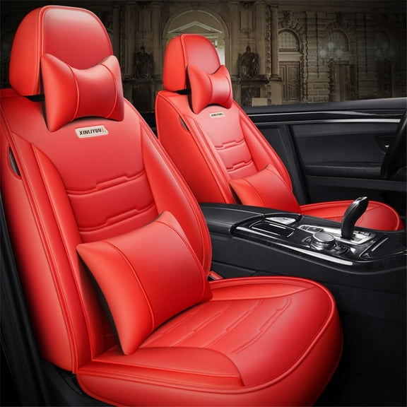 FYUU Red, Microfiber Leather, Comfortable, Non-slip Backing Seat Covers, 5 Pieces