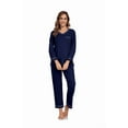thumbnail image 4 of MAYFISH Women's 100% Cotton Pajama Set with V-Neck, Long Sleeves & Long Pants, 2-Piece Sleepwear with Pocket(Navy Blue, Large), 4 of 5