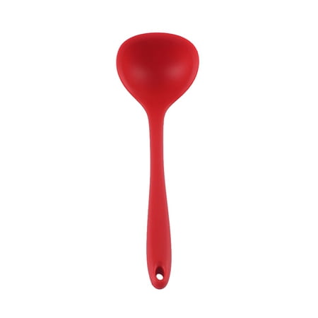 

FRCOLOR Non-stick Silicone Soup Spoon Long Handle Cooking Spoons Solid Color Food Serving Soup Ladle Cookware Kitchen Utensil for Home Restaurant (Red)