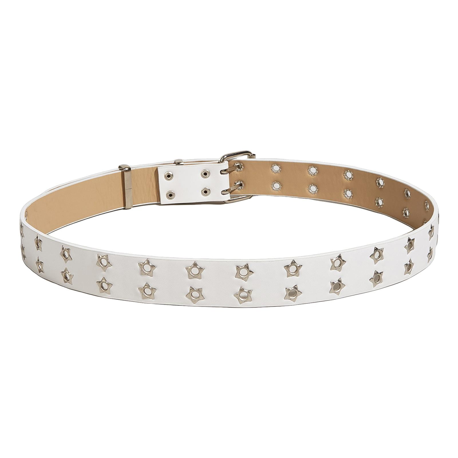 Double Grommet Belt PU Leather Punk Belt for Women Men Jeans 2