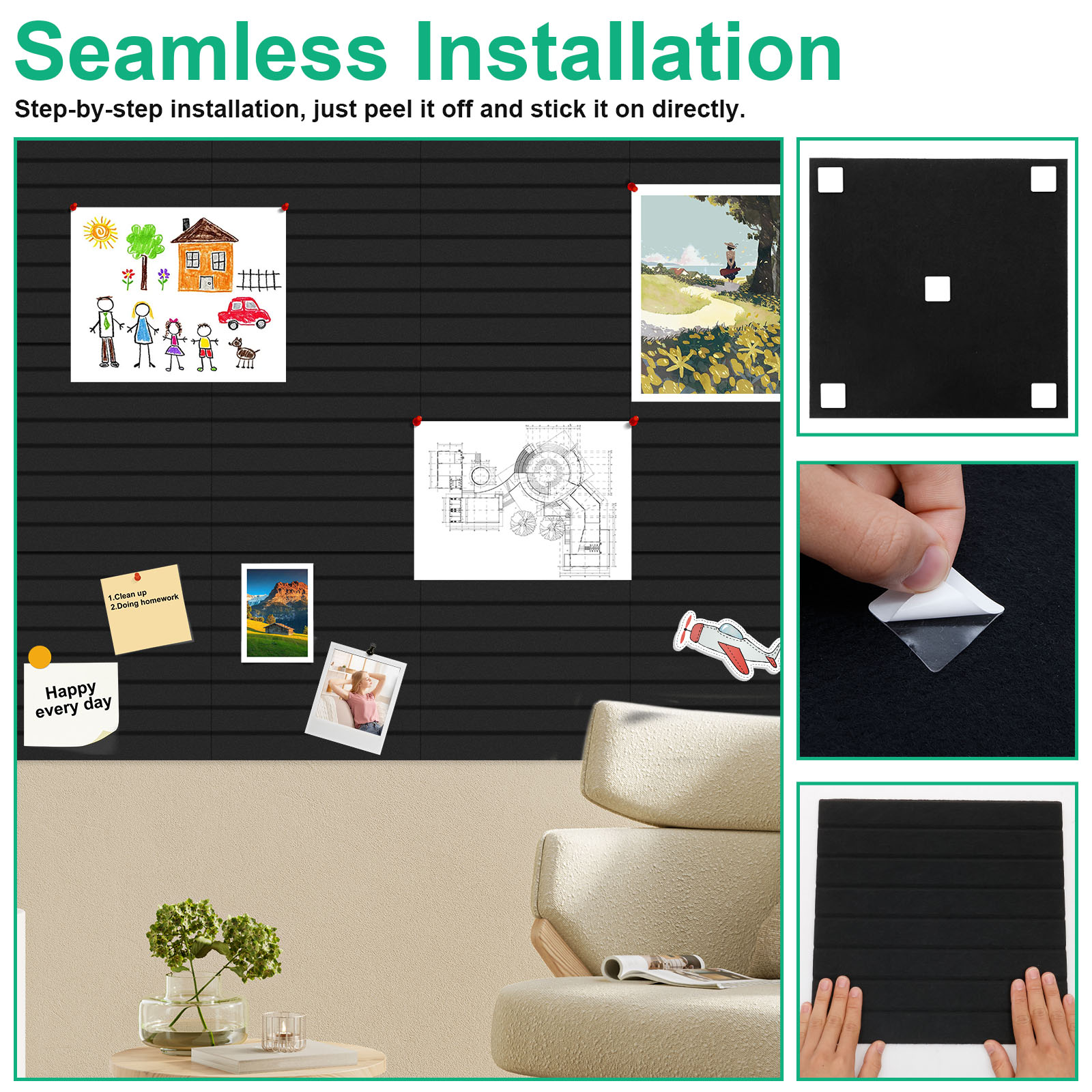 Threns 12 Pcs Felt Bulletin Board with Removable Adhesive Tabs Decorative Felt Pin Board for Photos Memos Home and Office Decor