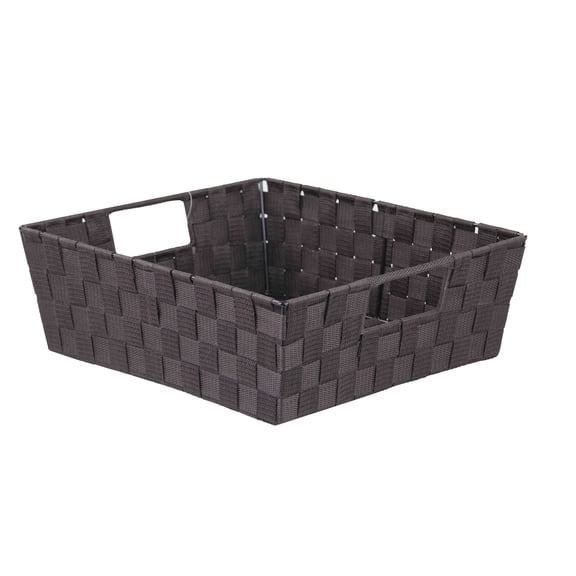 Home Basics Polyester Woven Strap Open Bin, Brown