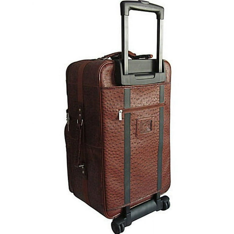 AmeriLeather 89-6 26 Ostrich Print Leather Expandable Suitcase with  Wheels, Brown