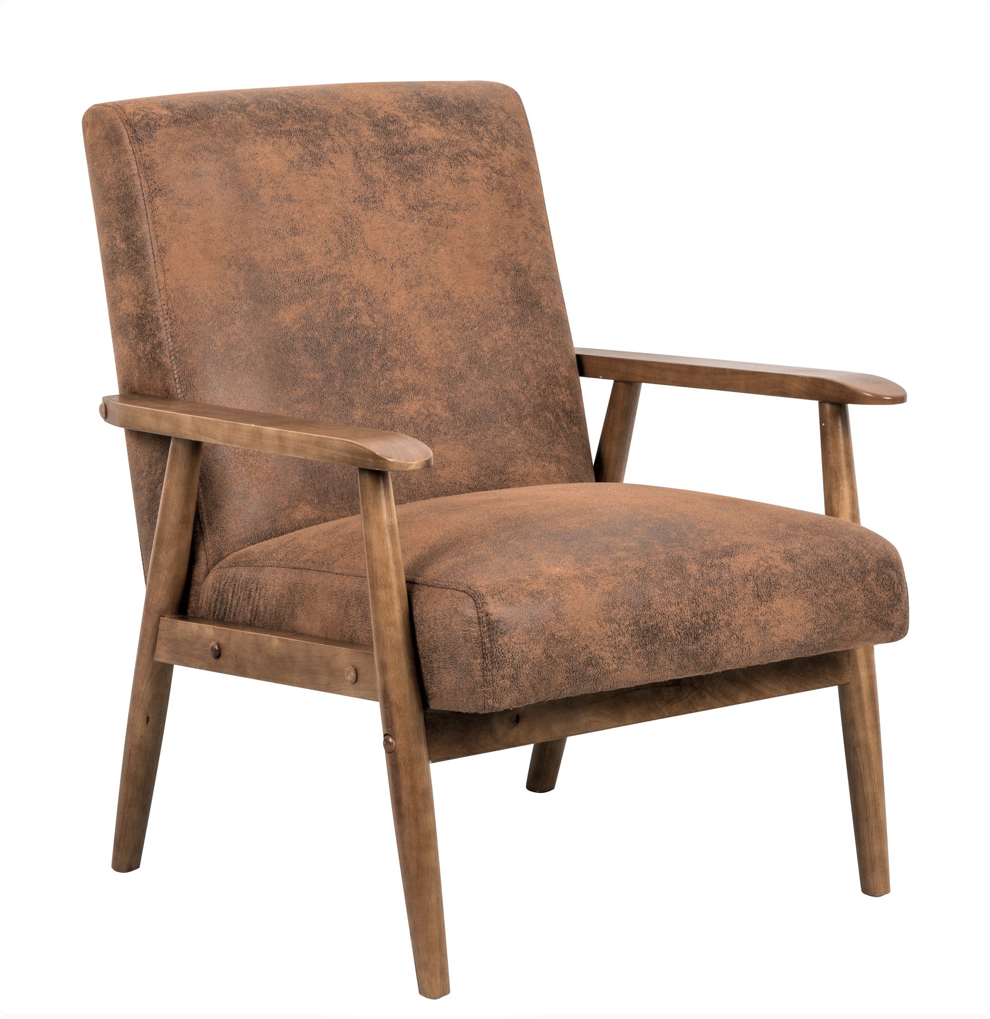 Mintazer Mid-Century Modern Leather-Look Accent Chair, Armchair for Living Room Bedroom, Light Brown