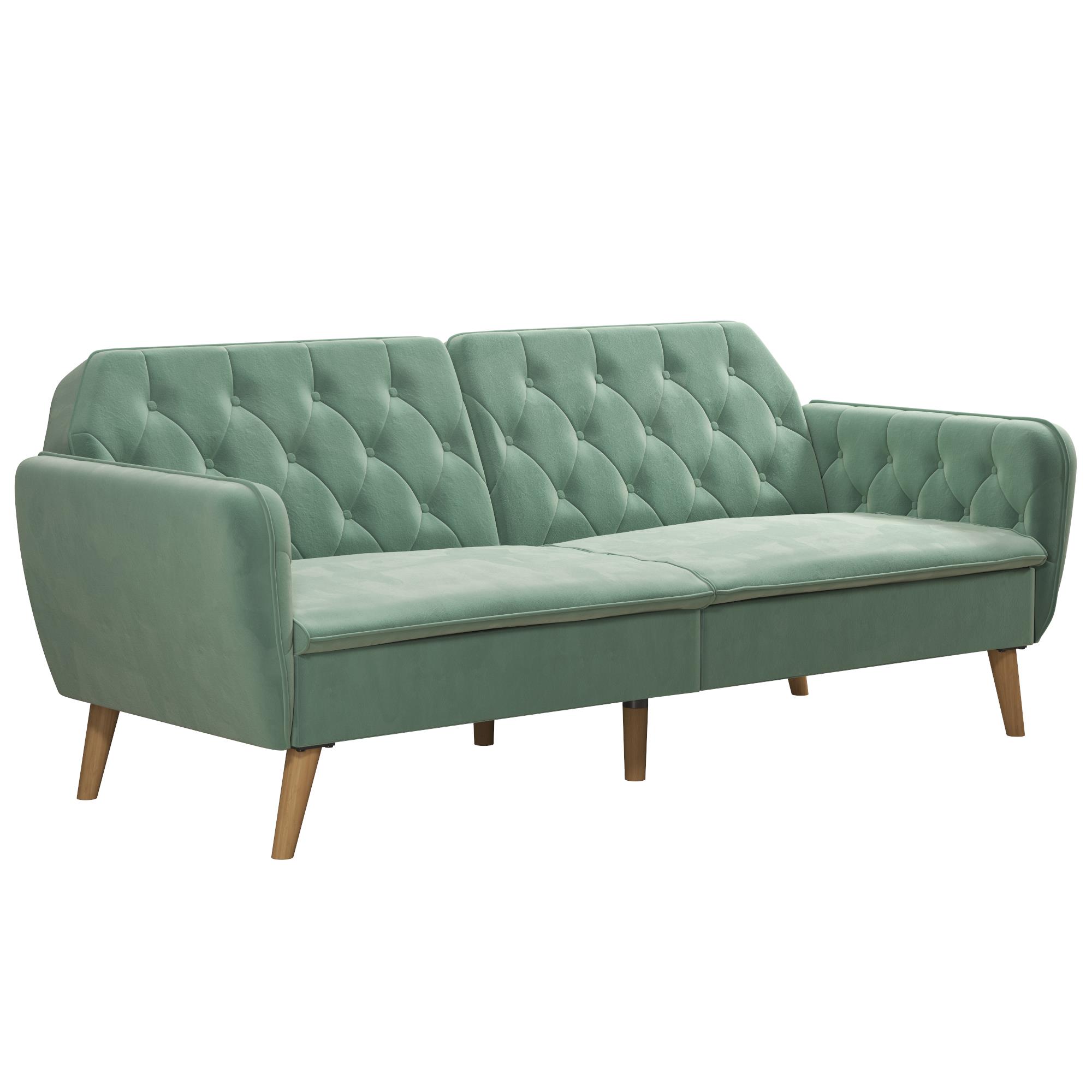 Novogratz Tallulah Memory Foam Futon and Sofa Bed, Light Green Velvet - image 5 of 17