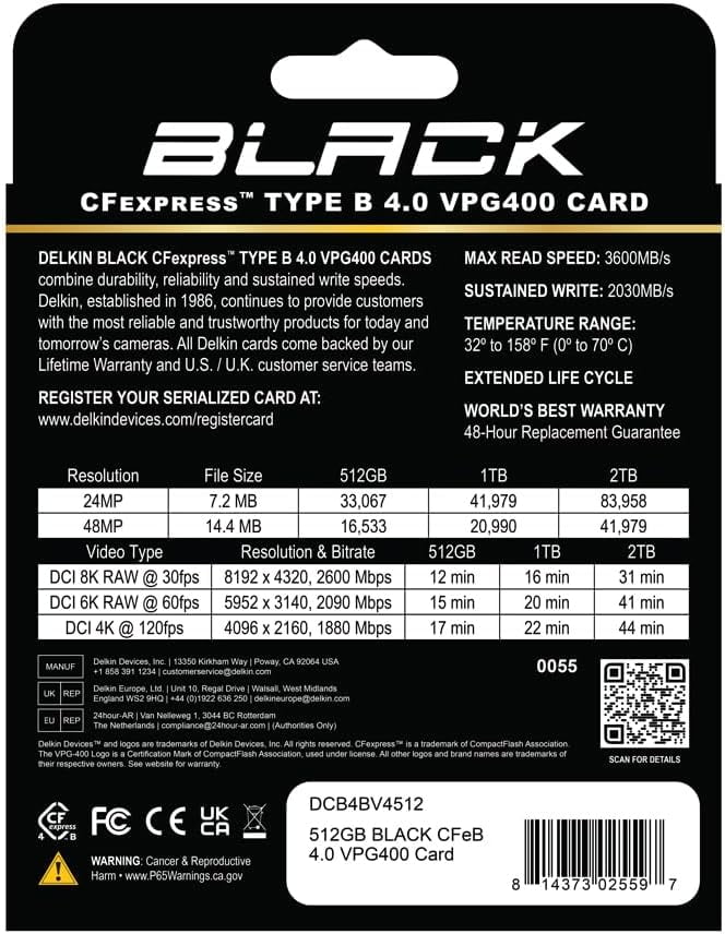 Delkin Devices 512GB BLACK CFexpress Type B 4.0 Memory Card