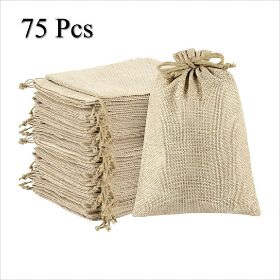 75 Pcs Small Hemp Gift Bags (Drawstring) , 5.4" x 3.7" Burlap Favor Sacks, Gift Wrapping Bags