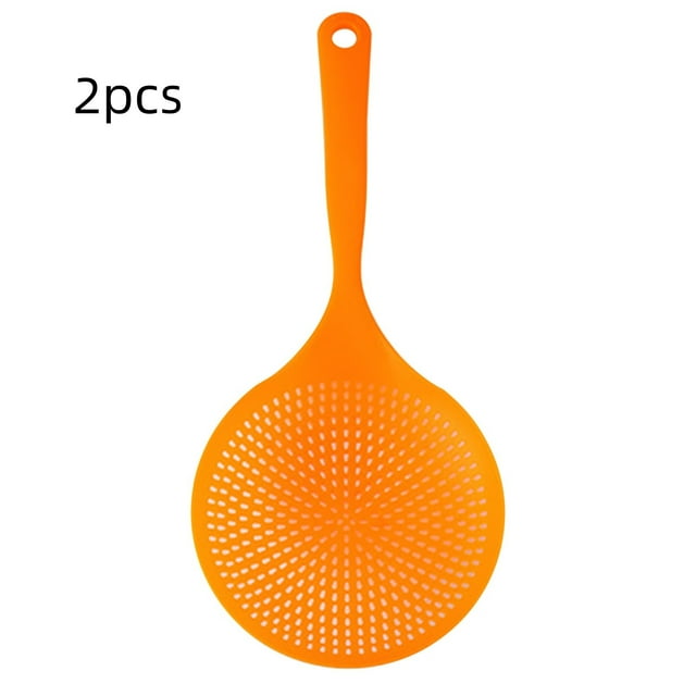 Colador grande de plástico con mango largo para cocina, para escurrir pasta, verduras y frutas, diseño de malla gruesa, 1 unidad