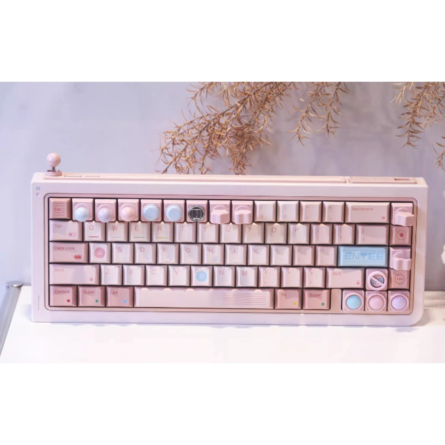 80Retros Game Boy Style Pink Candy PBT Keycap Set, Retro Gaming Keycaps for Mechanical Keyboard, 140 Keys Full Set