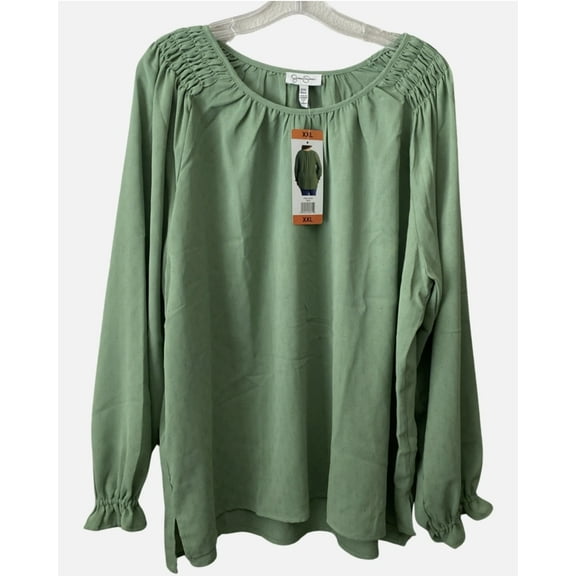 Jessica Simpson Women's Textured Blouse Long Sleeves Pullover, Green. Size Small