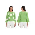 thumbnail image 3 of LMLYSoH Women Loose Knit Sweater Sweet Flower Embroidered Long Sleeve Boat Neck Pullovers Spring Fall Casual Jumpers Tops, 3 of 9