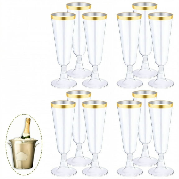 ACDANC 12Pcs Champagne Flutes Plastic 5 oz Crack-Resistant Build Disposable Martini Glasses Champagne Flutes Glass for Party Wedding Decoration Gold