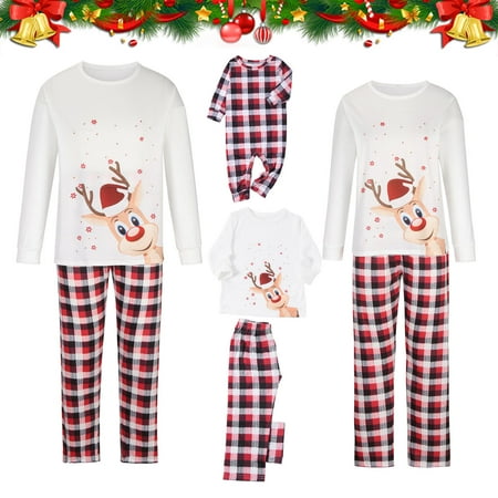 

Dadaria Matching Christmas Pajamas Parent-child Attire Christmas Suits Patchwork Plaid Printed Homewear Round Neck Long Sleeve Pajamas Two-piece Dad Sets White Men XL