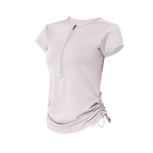 Camiseta deportiva de manga corta con cremallera y cordón para yoga, top de fitness para mujer, ropa ajustada para correr y yoga transpirable