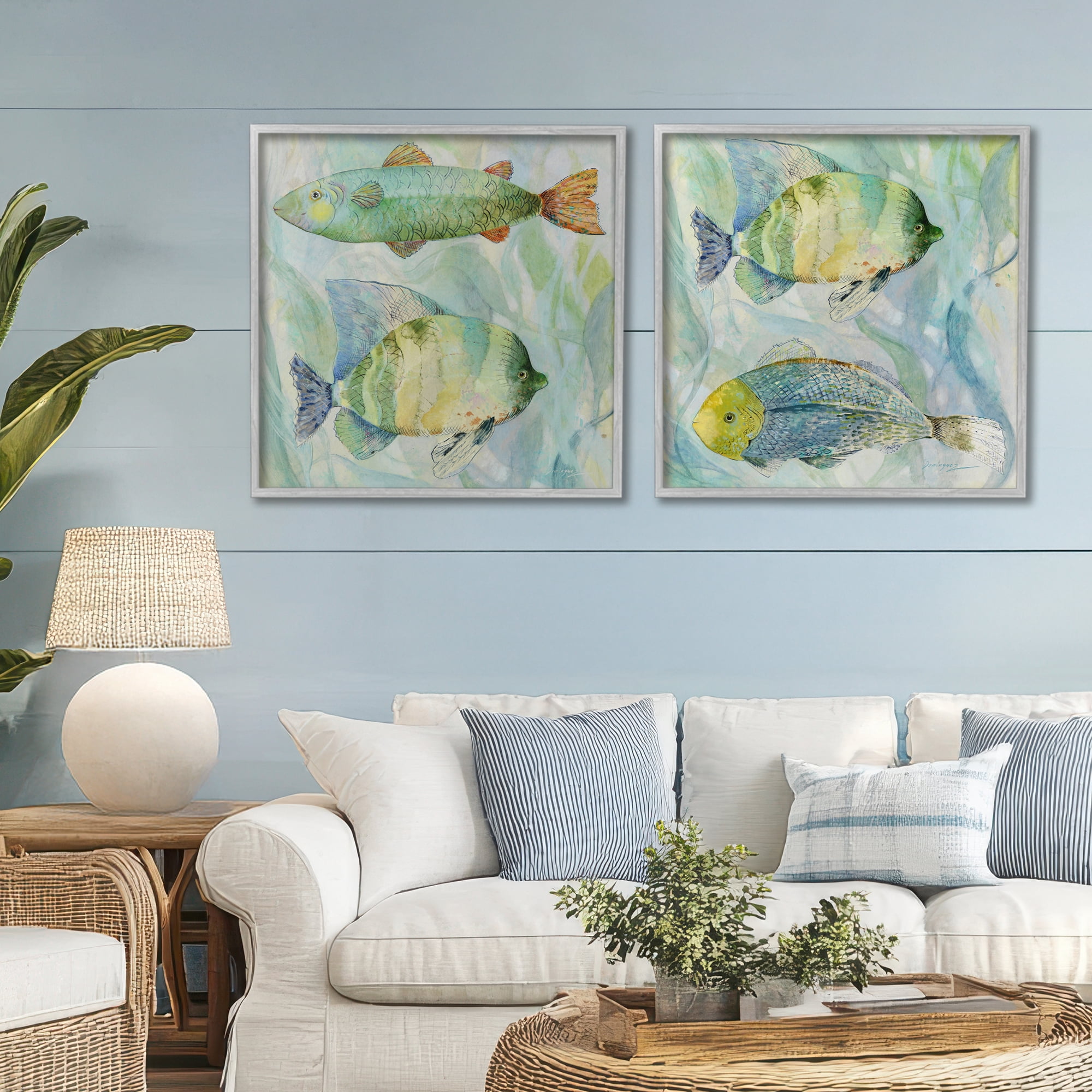 Stupell Industries Sweet Fish Aquatics 2 Piece Gray Framed Giclee Art Set, design by Lorenzo Collective