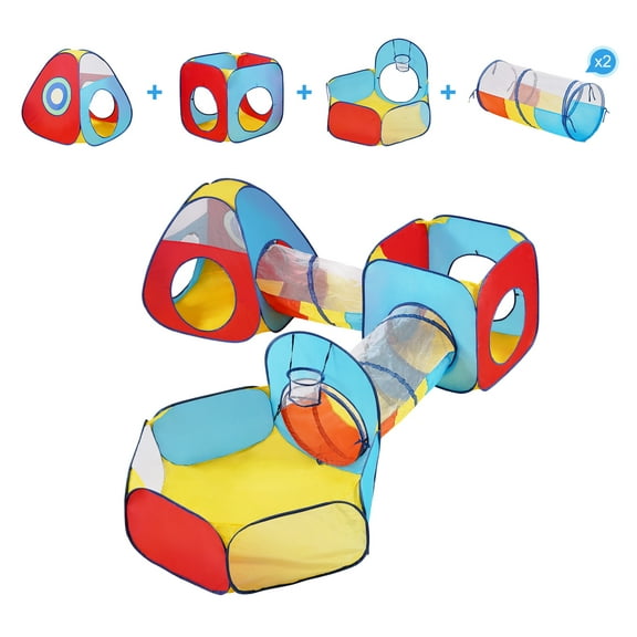 KFFKFF 5 in 1 Play Tent and Tunnels, Portable Pop Up Ball Pit for Toddler, Indoor Outdoor Playhouse Tent Set Best Toy and Birthday Gift for Boys & Girls (No Ball)