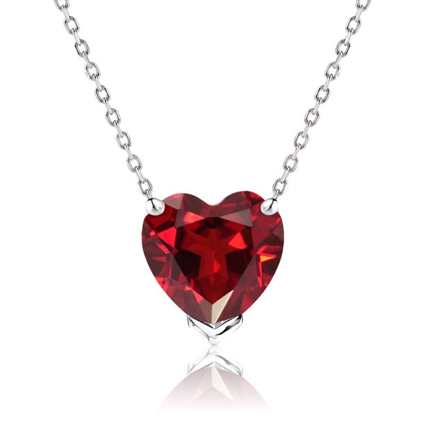 JeenMata Hermoso Collar con Colgante de Granate de Talla Corazón de 1 Quilate (Piedra Natal de Enero) en Baño de Oro Blanco de 18 K sobre Plata