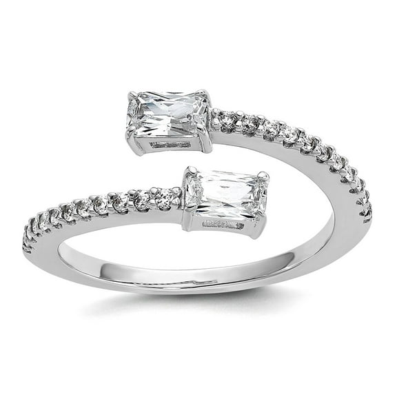 1.5 To 9mm Ss Rhodium Plated Polished Fancy Emerald-cut Cubic Zirconia Bypass Ring Size 8 Ring for Women