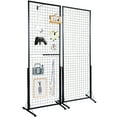 thumbnail image 1 of KFFKFF 2ft x 5.6ft Grid Wall Panel Tower, Dual Pack Wire Display Racks with T-Base Stand, Two-Sided Gridwall Panels for Art Exhibitions, Retail Showcasing with Additional Clips and Hooks, 1 of 9