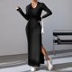 thumbnail image 1 of Vestido Vestido elegante de tubo para mujer, vestido largo elegante informal de punto suave de Color sólido Kuymtek Negro T XS para Mujer, 1 of 6