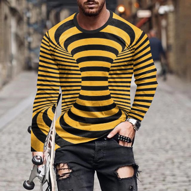 Blusas y camisas de manga larga con cuello redondo para hombre, blusa informal de manga larga con cuello redondo y estampado.