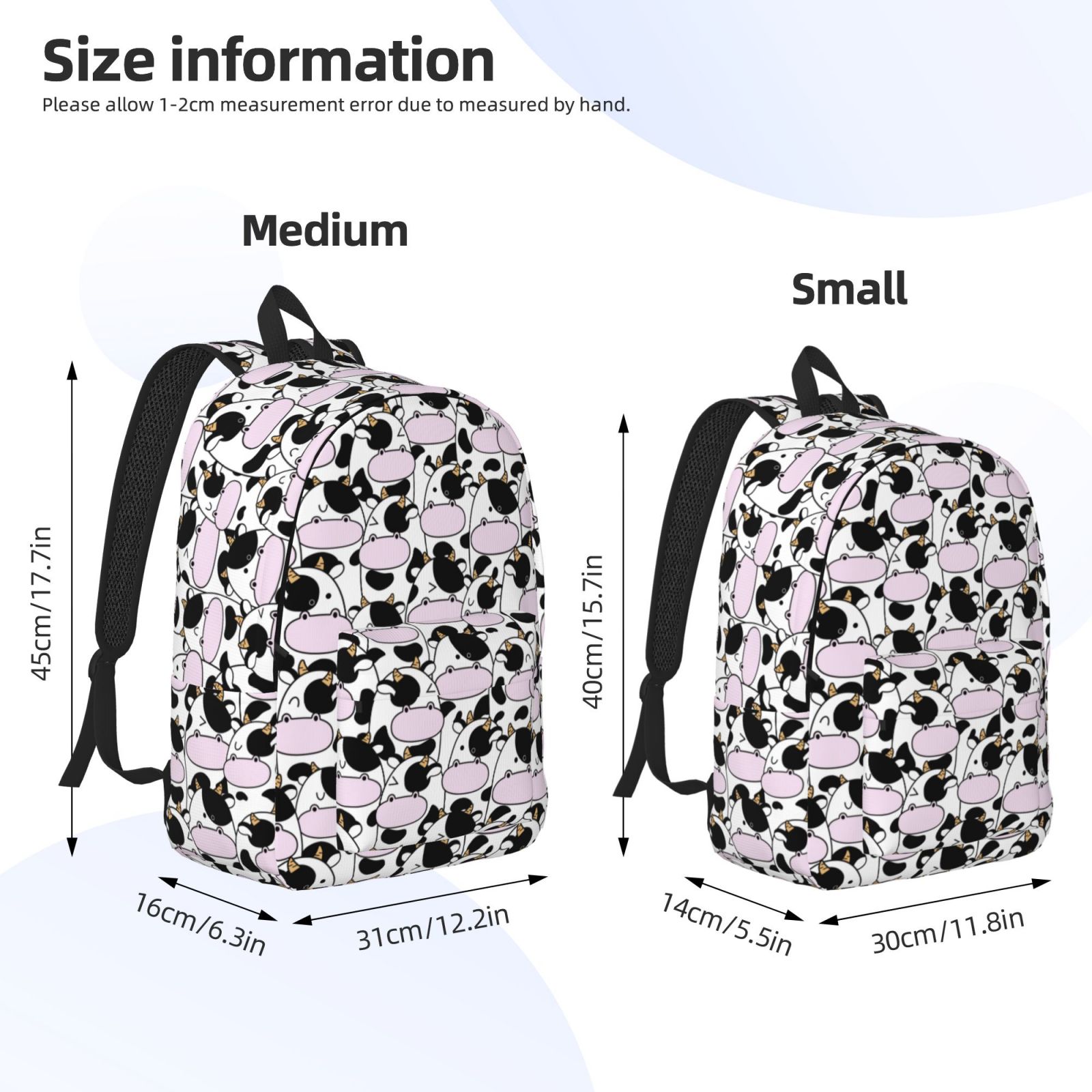 Vsdgher Cute Animal with Cow Print Canvas Backpack Travel Rucksack Unisex Knapsack 15.7/17.7Inch Laptop Backpack for Work,College -Small