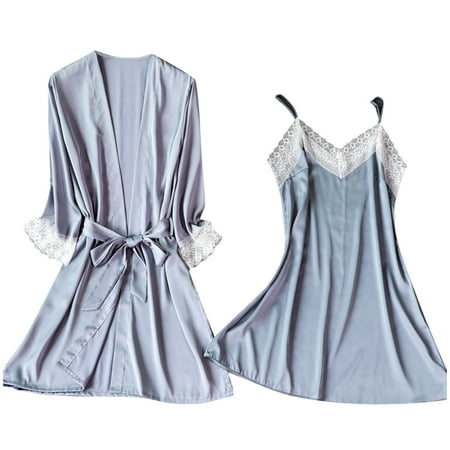 

kpoplk Womens Lingerie Women Full Slip Lace Chemise Modal Slip Dress V Neck Nightgown Camisole Mini Dress(Light Blue)