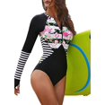 thumbnail image 2 of Women's Rashguard Long Sleeve Zip Floral Print One Piece Swimsuit Swimwear Bathing Suits, 2 of 6