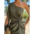 thumbnail image 4 of Women'S One Shoulder Long Sleeve High Split Cocktail Wedding Party Maxi Dress Green S, 4 of 8