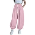 thumbnail image 2 of Mifsaly Girls Baggy Jogger Pants Quick-Dry Drawstring High Waisted Track Pants Kids Casual Lightweight Hip Hop Activewear Trousers with Pockets, 2 of 7