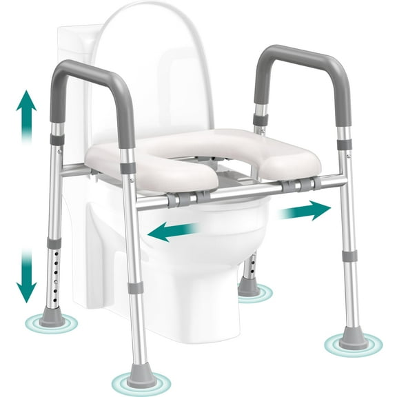 Toilet Seat Risers for Seniors, FSA HSA Eligible Raised Toilet Seat with Handles, Adjustable Height & Width, Cozy Padded 400lb Elevated Toilet Seat, Fit Any Toilet