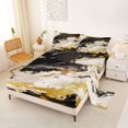 thumbnail image 2 of Castle Fairy Abstract Marble Fluid Swirl Queen Sheets 4 Pieces,Watercolor Gold Vein Accent Queen Sheet Sets,Off-Black Cream Gold,1 Flat Sheet, 1 Fitted Sheet and 2 Pillowcases, 2 of 7