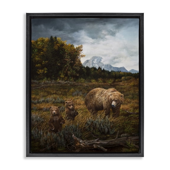 Stupell Industries Traditional Bears in Nature Scene Black Floating Frame Canvas Art, 25 x 31, by Karla Mann