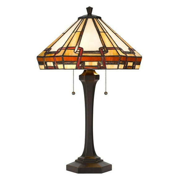 60W X 2 Tiffany Table Lamp With Pull Chain Switch With Resin Lamp Body