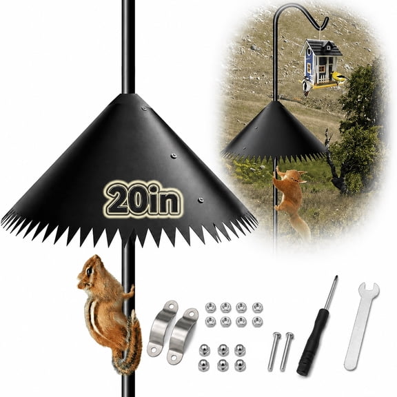 Squirrel Baffle for Bird Feeder Pole, 20in Anti-Climb Squirrel Baffle, for Outdoor Shepherd Hooks, Black