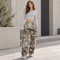 thumbnail image 4 of Bexdxz High Waisted Camo Pants for Women, Elastic Drawstring Baggy Straight Wide Leg Trousers with Large Side Pockets, Y2K Streetwear Casual Pants for Daily Outdoor Outfits Gray M, 4 of 4