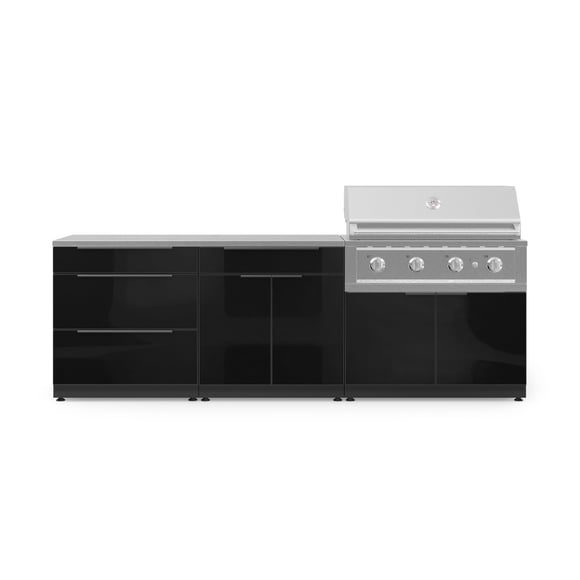 NewAge Products Outdoor Kitchen Aluminum 5 Piece Cabinet Set With 3 Drawer, Bar, Grill Cabinet, Performance Grill and Countertop