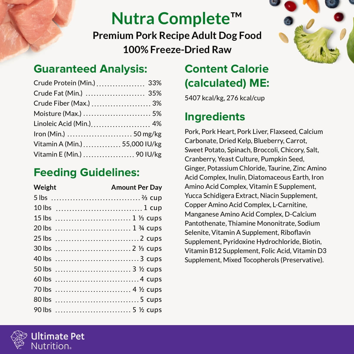 Ultimate Pet Nutrition Nutra Complete Premium Pork Freeze-Dried Dry Dog Food, 48 oz. Bag