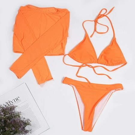 

Finelylove Swimsuits For Women Lightly Lined Sport Bra Style Bikini Orange L
