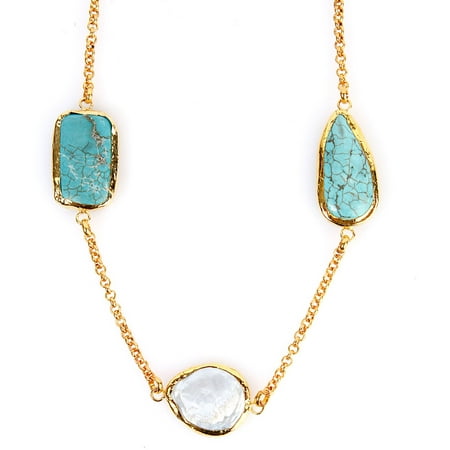 ELYA Gold-Plated Mother of Pearl and Compressed Turquoise Necklace