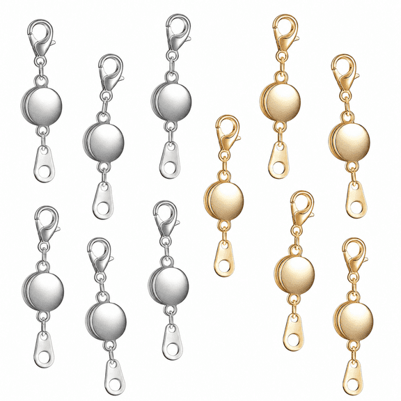 12 Pieces Magnetic Necklace Clasp with Lobster Clasp and Extender, Round Magnetic Clasps for Necklaces and Bracelets, Gold and Silver Jewelry Findings for DIY Jewelry Making