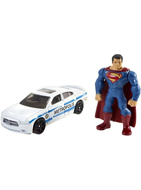 hot wheels batman v superman: dawn of justice superman mini figure & dodge charger