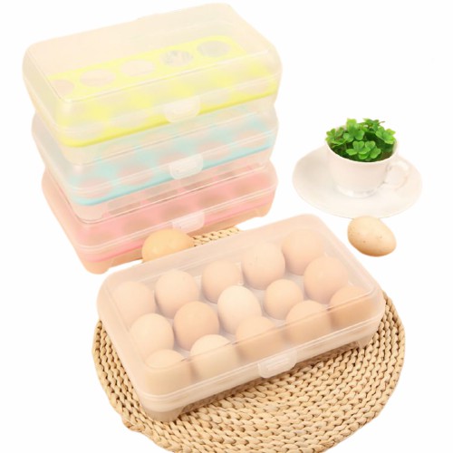 15 Egg Box,Egg Holder for Refrigerator, Deviled Egg Tray Carrier with Lid Fridge Egg Dispenser Egg Storage Stackable Plastic Egg Containers - image 1 of 8