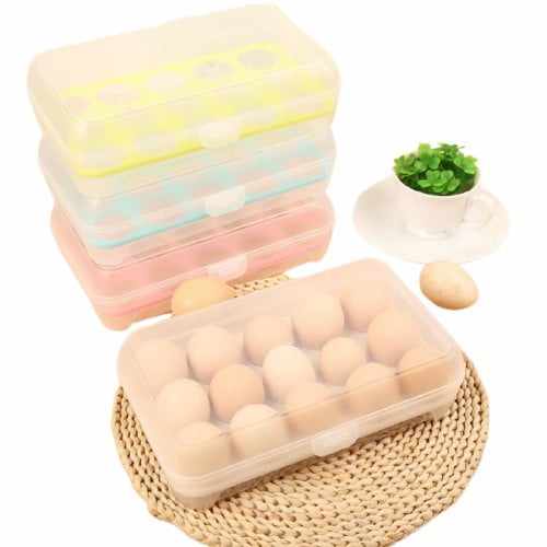 15 Egg Box,Egg Holder for Refrigerator, Deviled Egg Tray Carrier with Lid Fridge Egg Dispenser Egg Storage Stackable Plastic Egg Containers