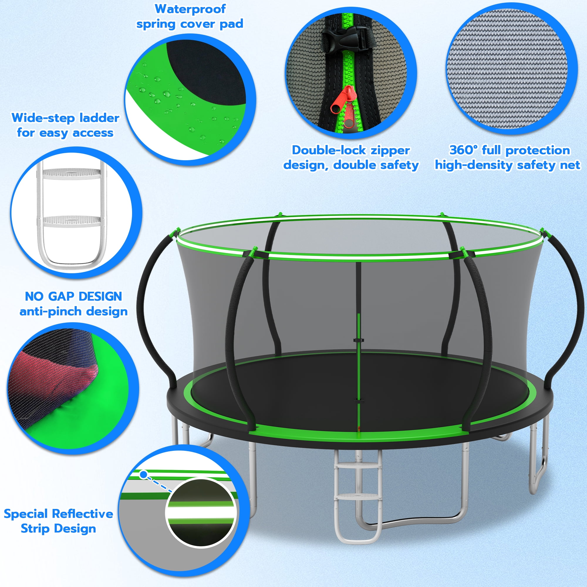 Cochan Trampoline 16 FT for Kids and Adults, 1500LBS Ourdoor 16FT Trampoline with Enclosure Net and Ladder, Heavy Duty Trampoline for 8-9 Children, Anti-Rust, Easy Assembly, Birthday Gift